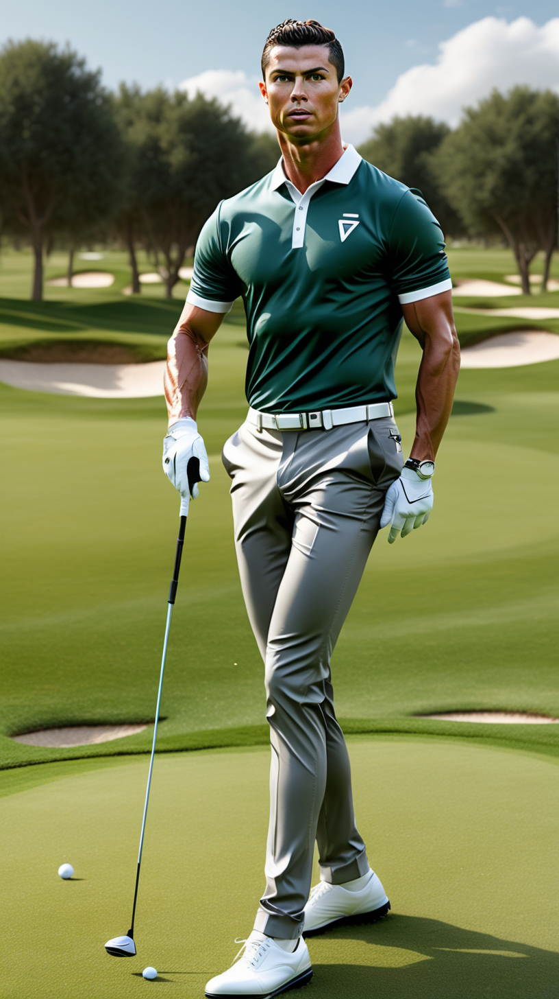 Full body Cristiano Ronaldo is playing golf golf