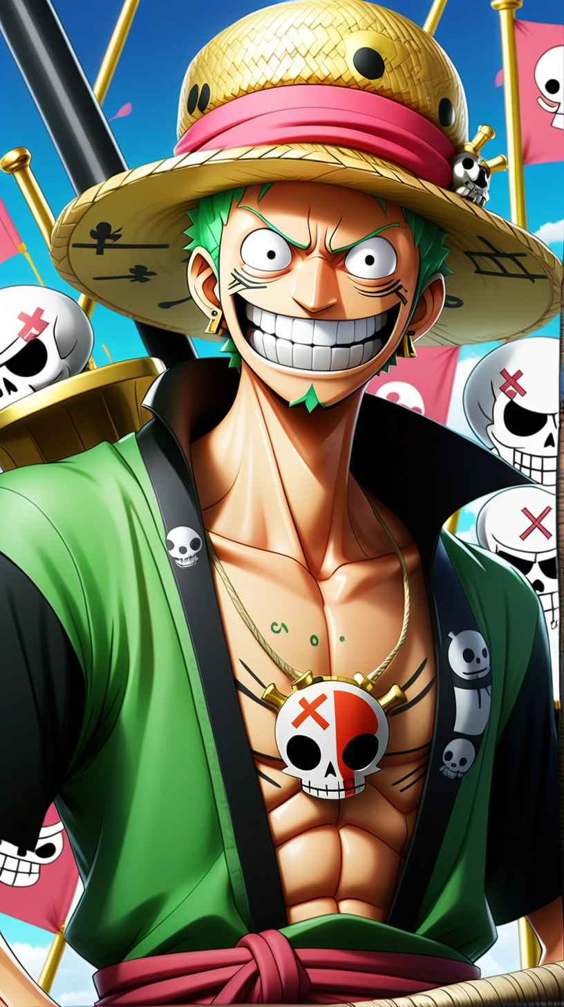 Character from One Piece Zoro with three swords