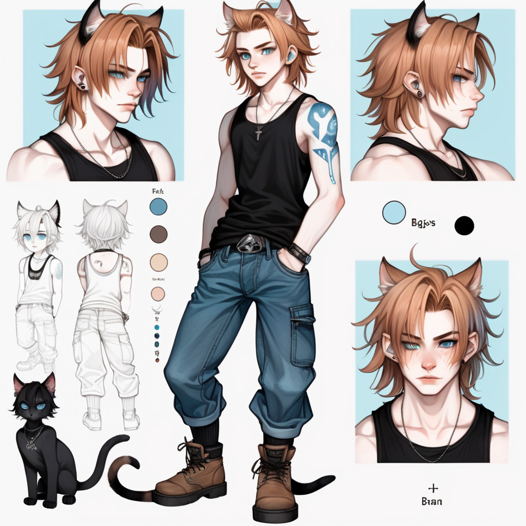 human cat boy with pale skin and hazel