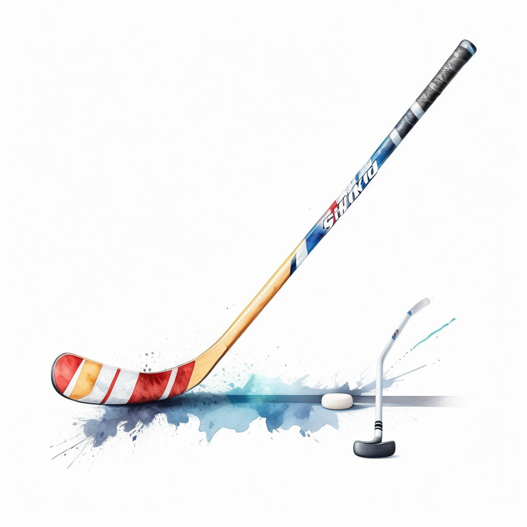 bílé pozadí_vytvoř realistickou ilustraci _hokejka_detailní záběr ve stylu akvarel barvy_ 