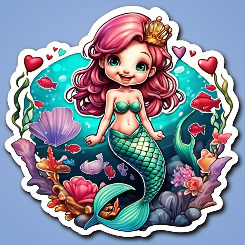 sticker valentine heart so cute big cartoon mermaid
