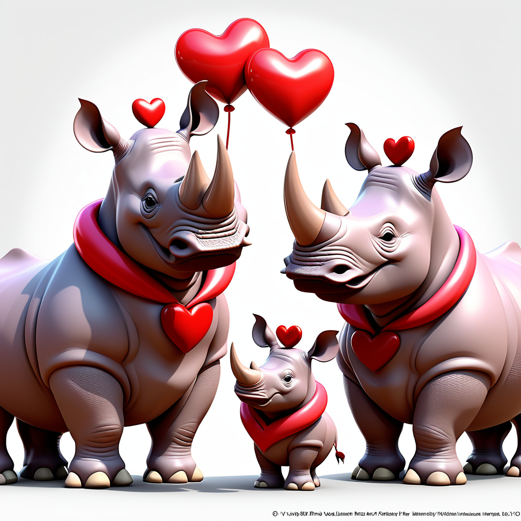 envision prompt Pixar 3D Valentines Day Rhino Family