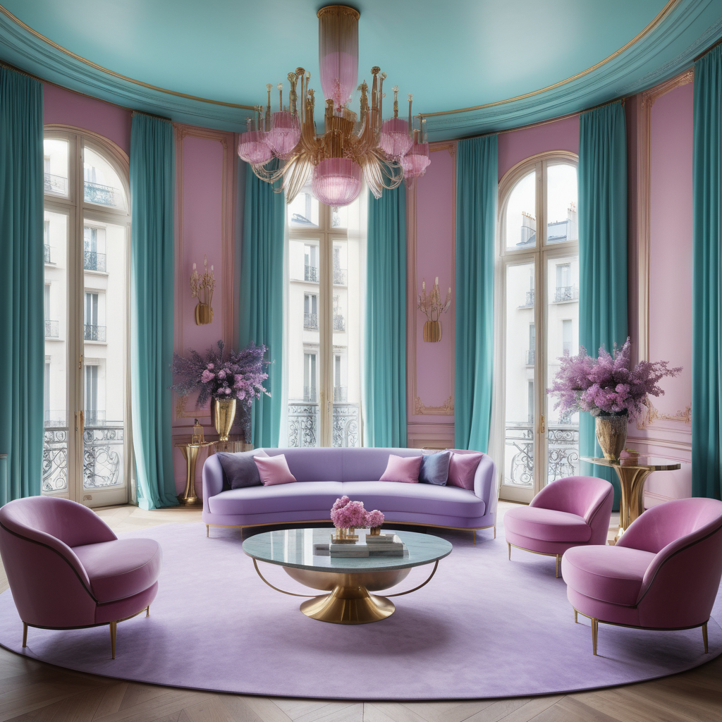 hyperrealistic image of large modern Parisian living room