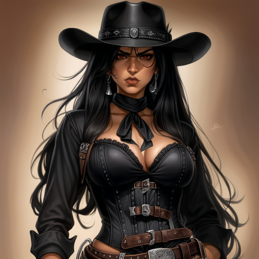 black cowboy hat black hair long hair brown