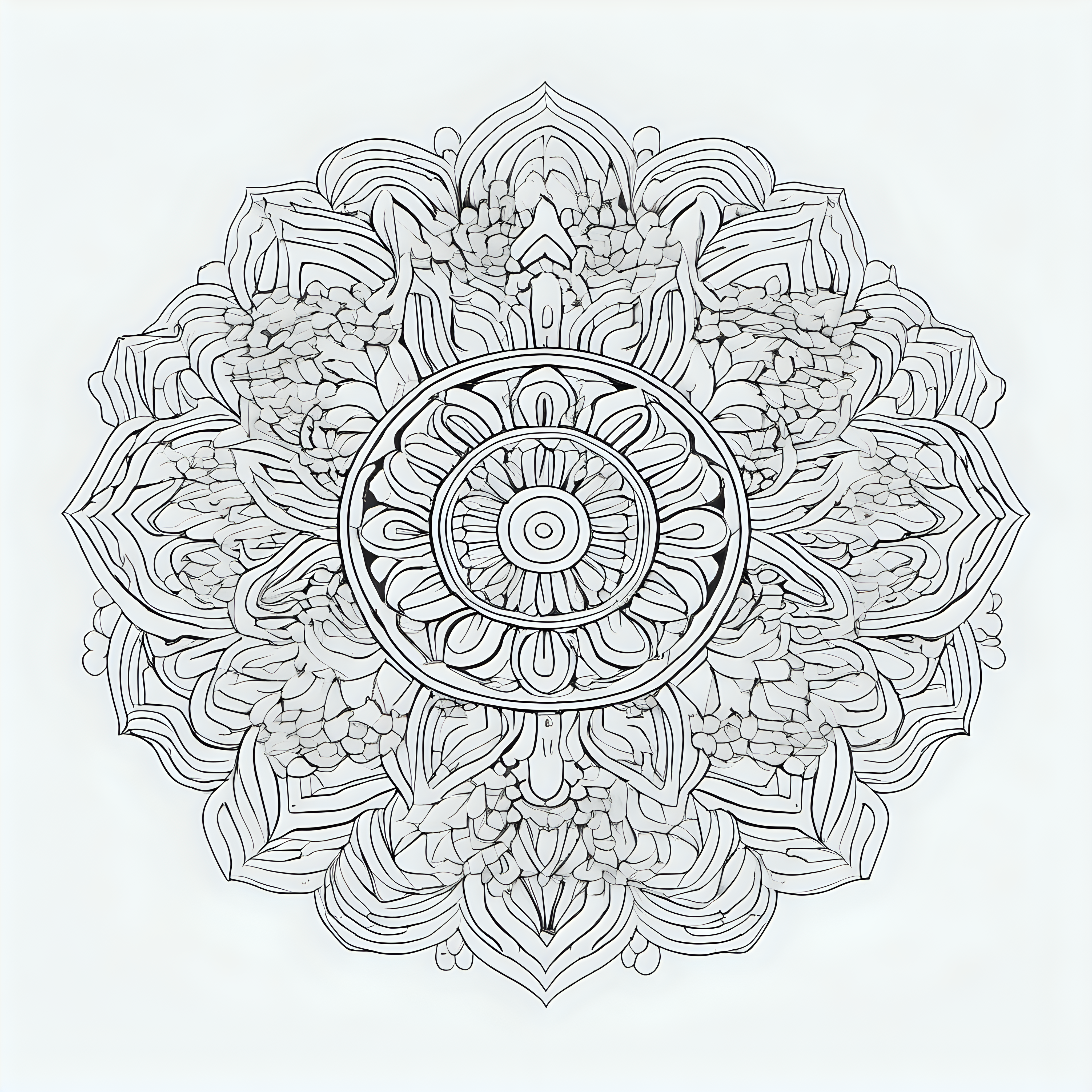 coloring page for adults, mandala for adults, floral mandala, thick lines, simple, line art, full length view –s 750 –v 5.1