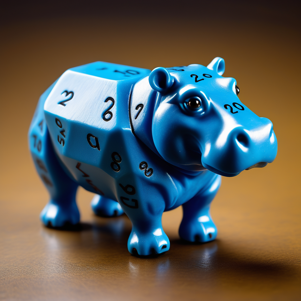A twenty sided dice in the shape of a hippo