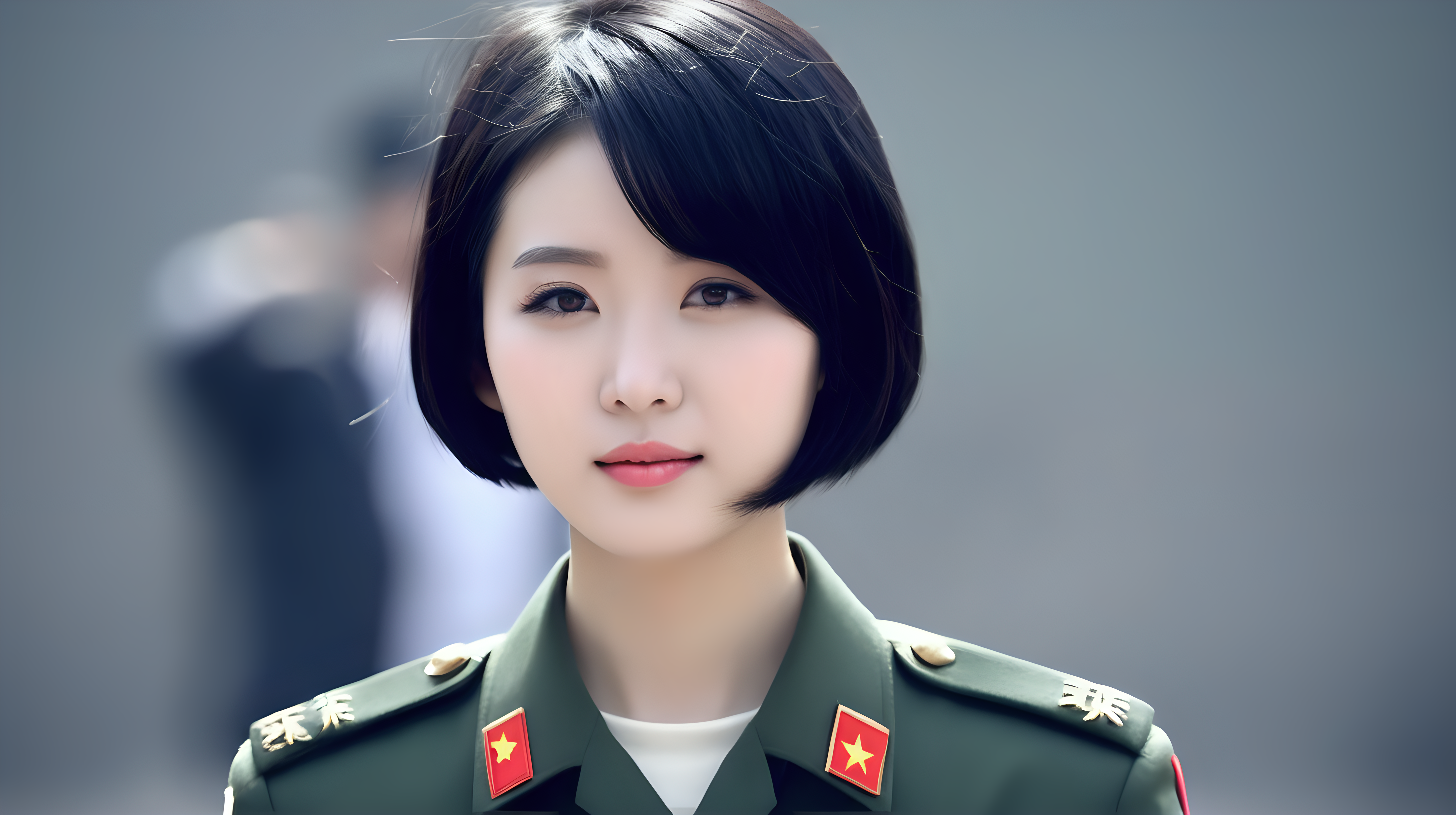 A Chinese young female soldierShort hairBlack hairHosting news
