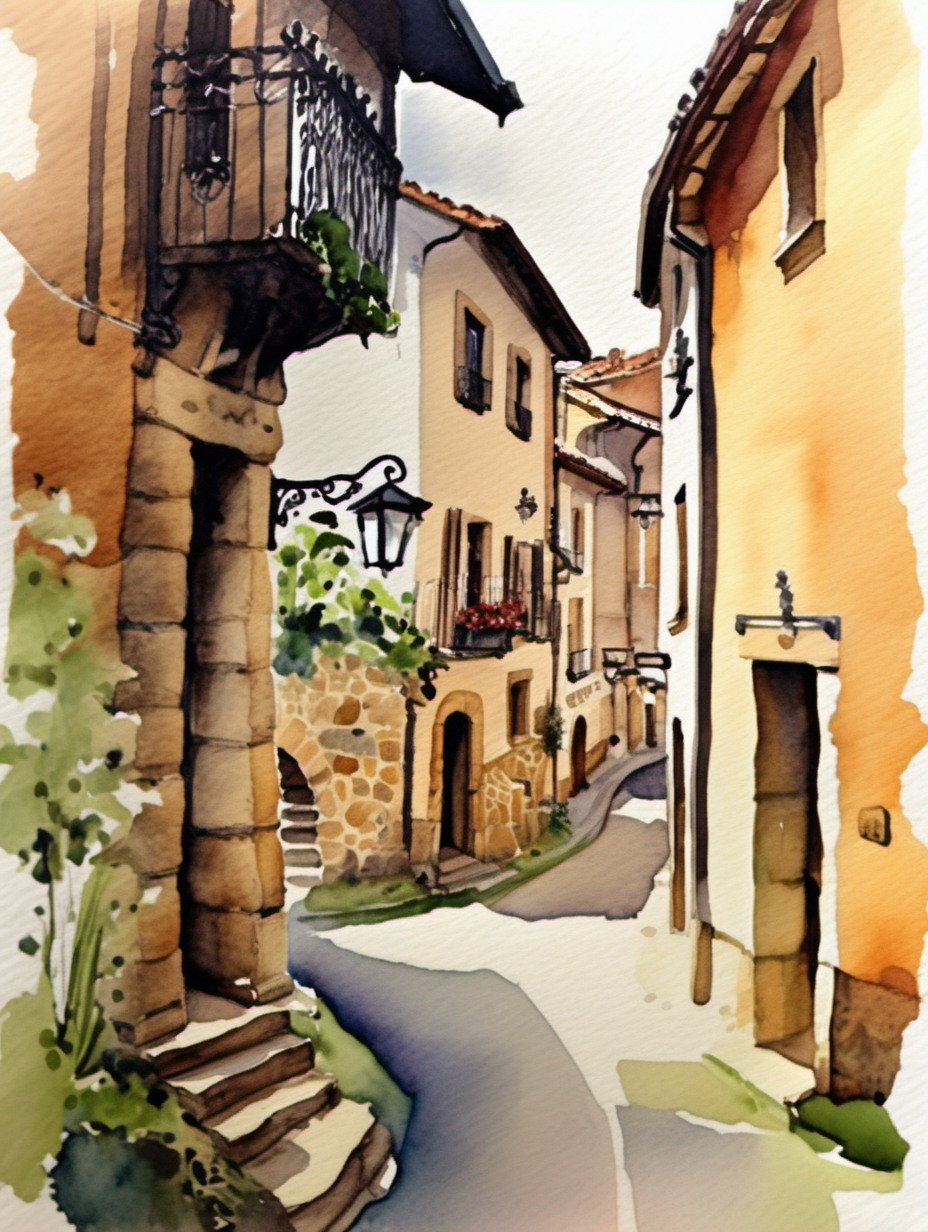 Cantabrian village in watercolor