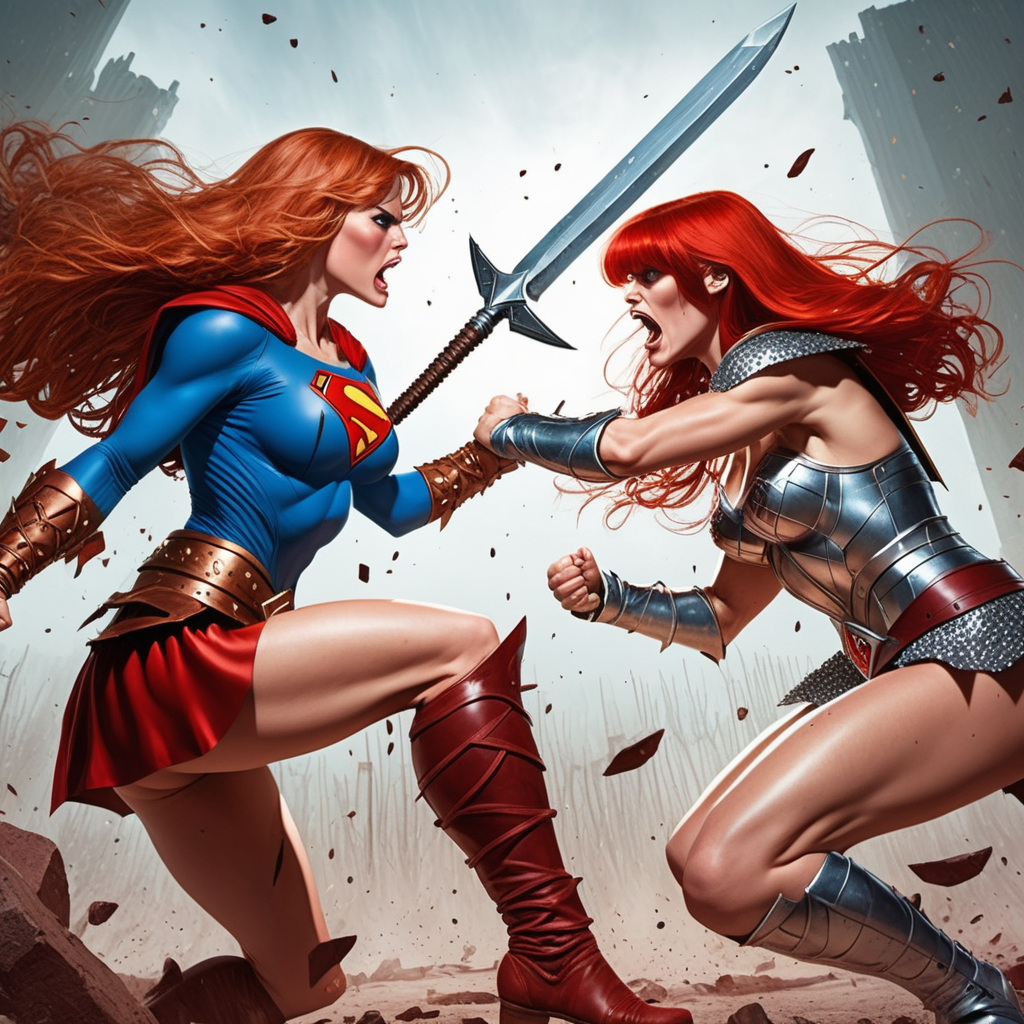 Super Girl vs Red Sonja fighting