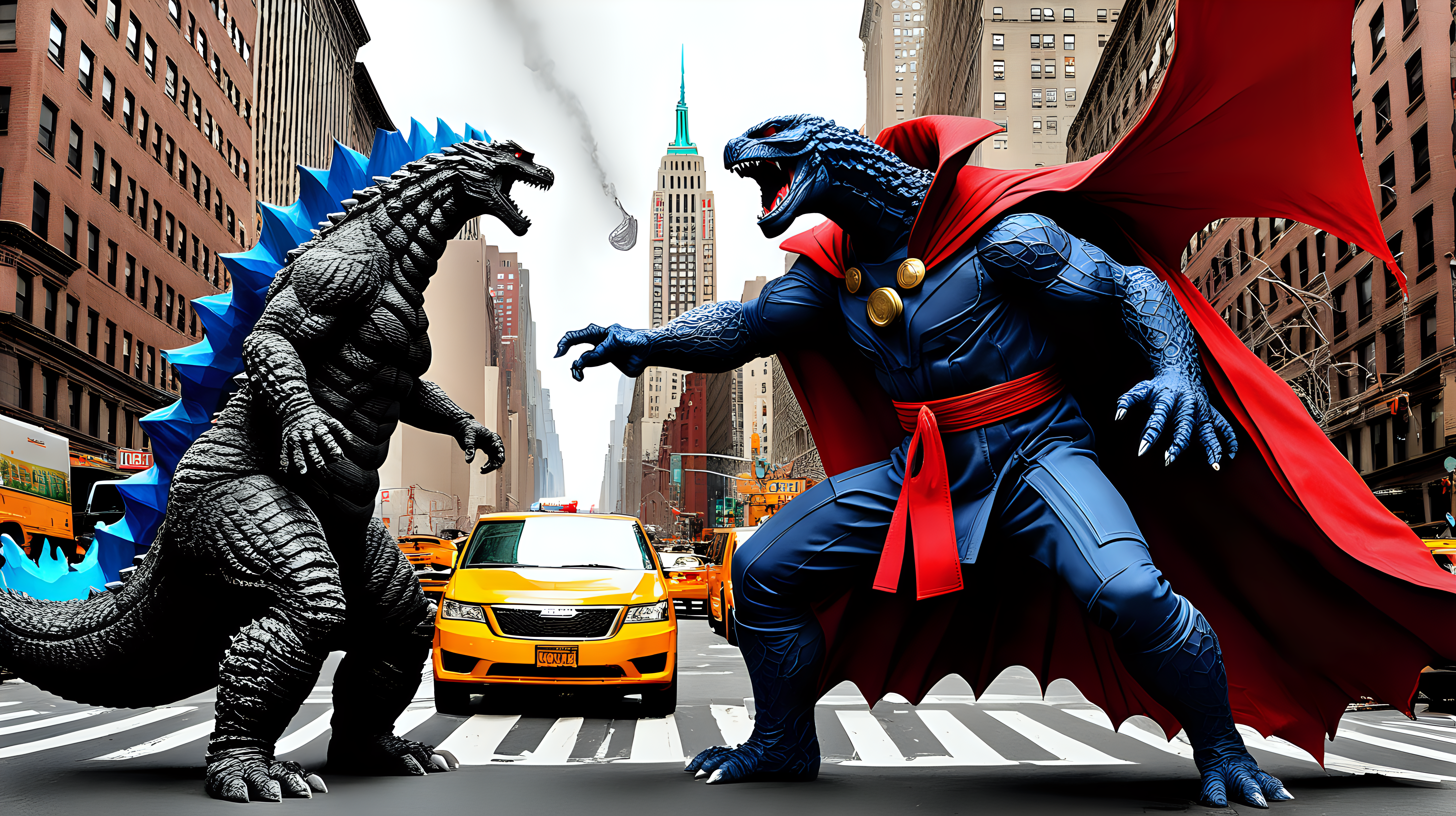 Godzilla fighting Doctor Strange in NYC