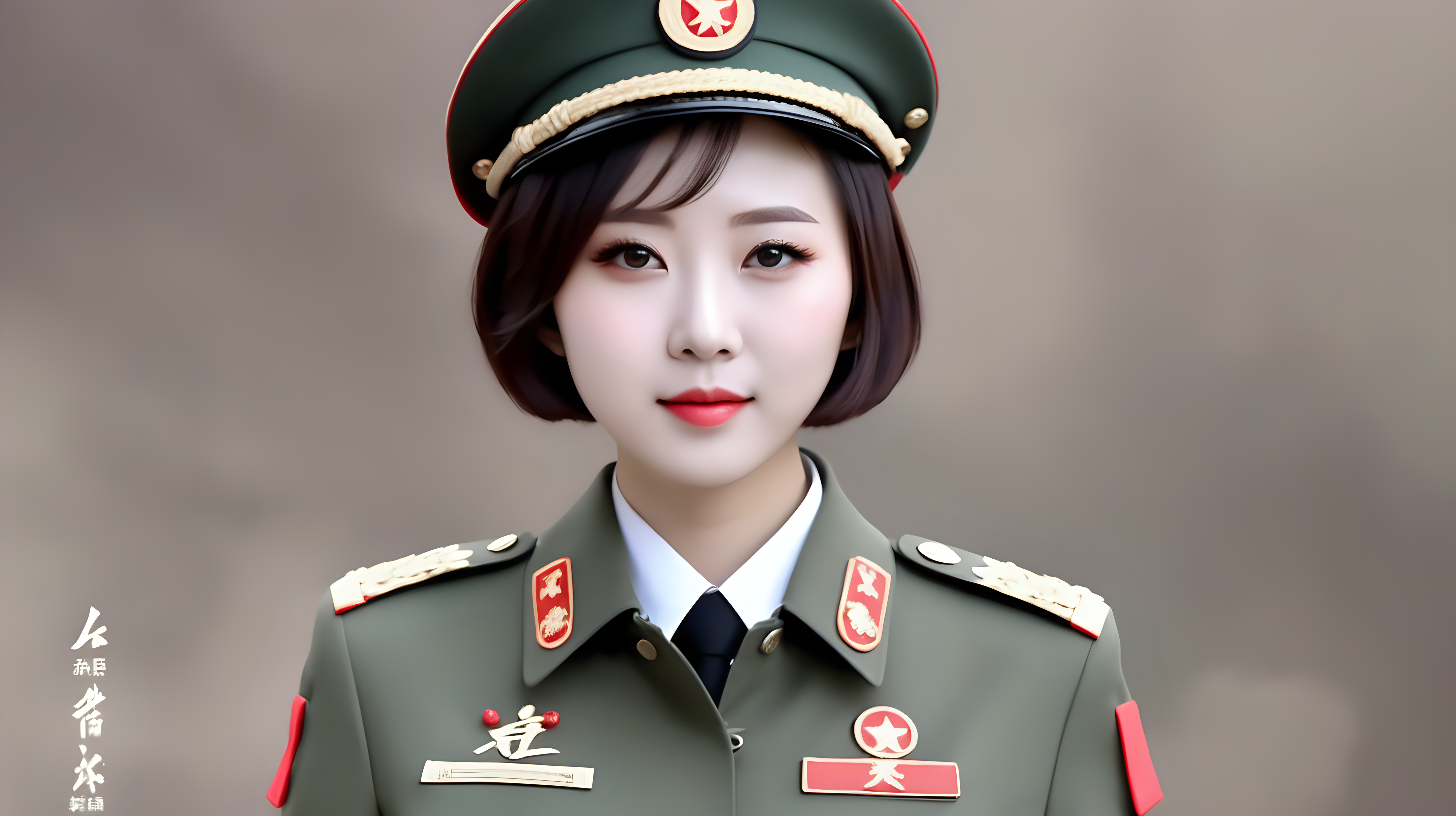 A shorthaired Chinese female soldierCamouflage uniformLive broadcast