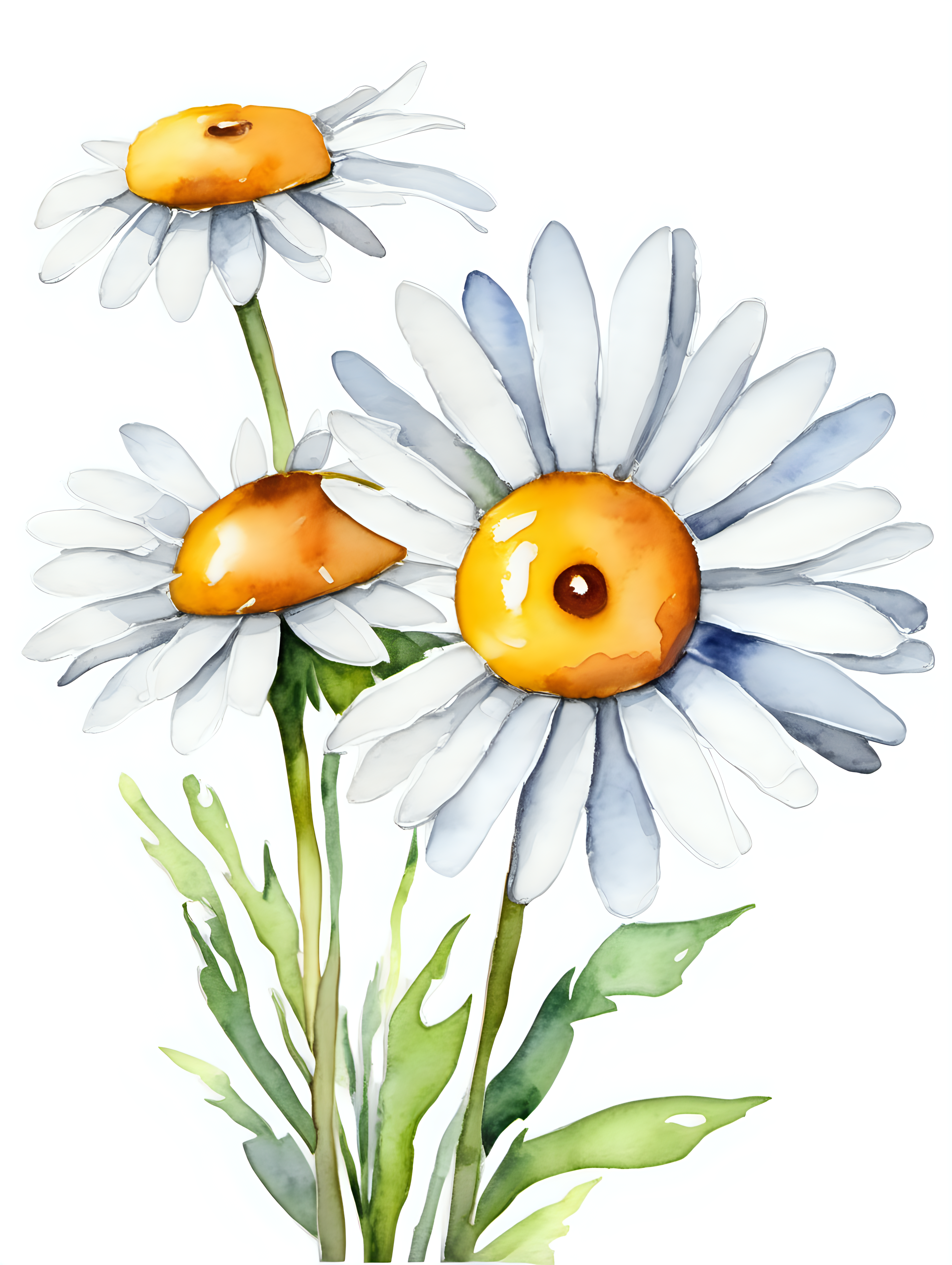 simple daisy, watercolor, white background