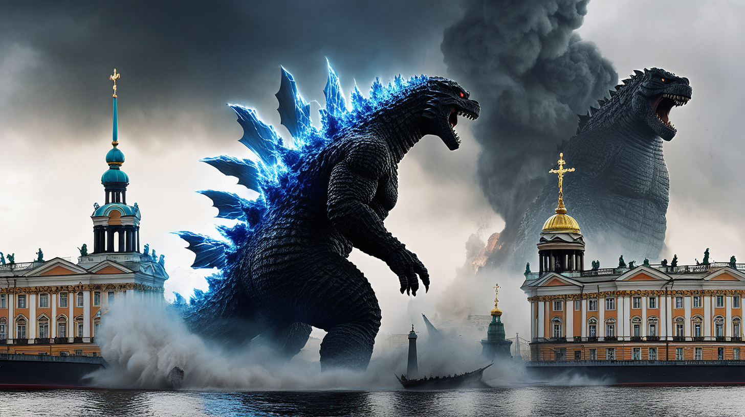 Godzilla destroying Saint Petersburg