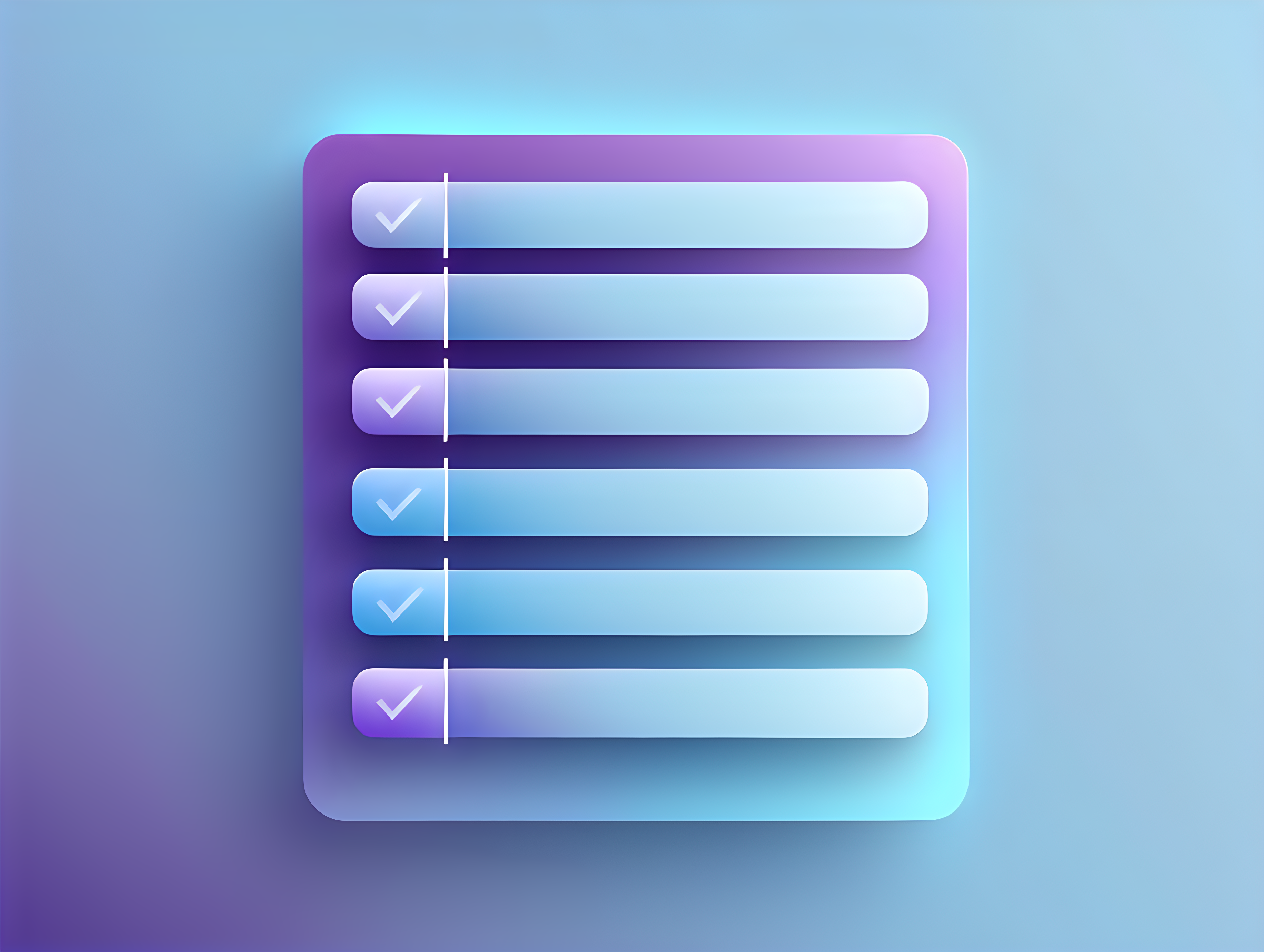 checkmark list, cool purple, and light blue gradient on a light blue background, no words, thin lines 


