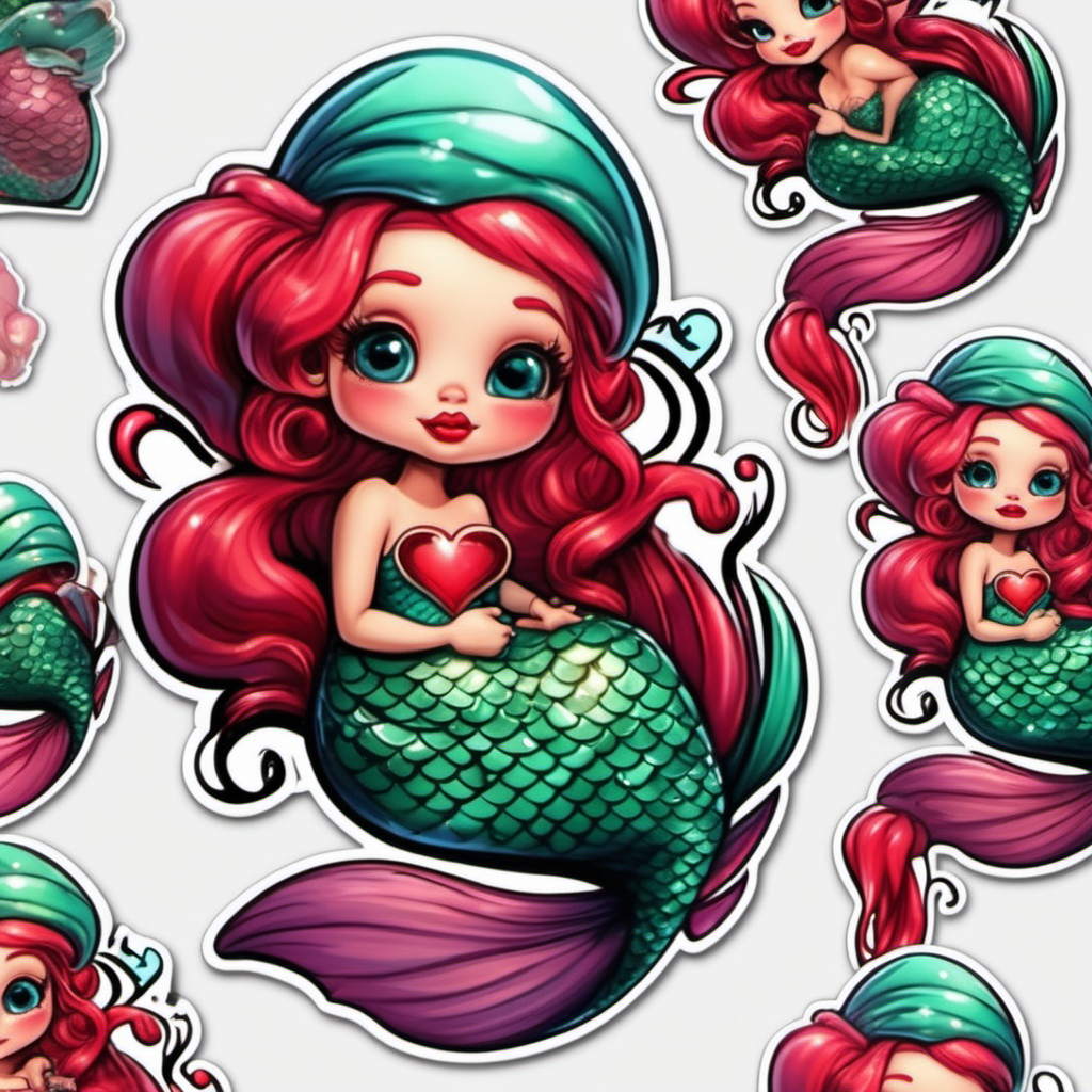 sticker valentine heart so cute bigcartoon italian mermaid