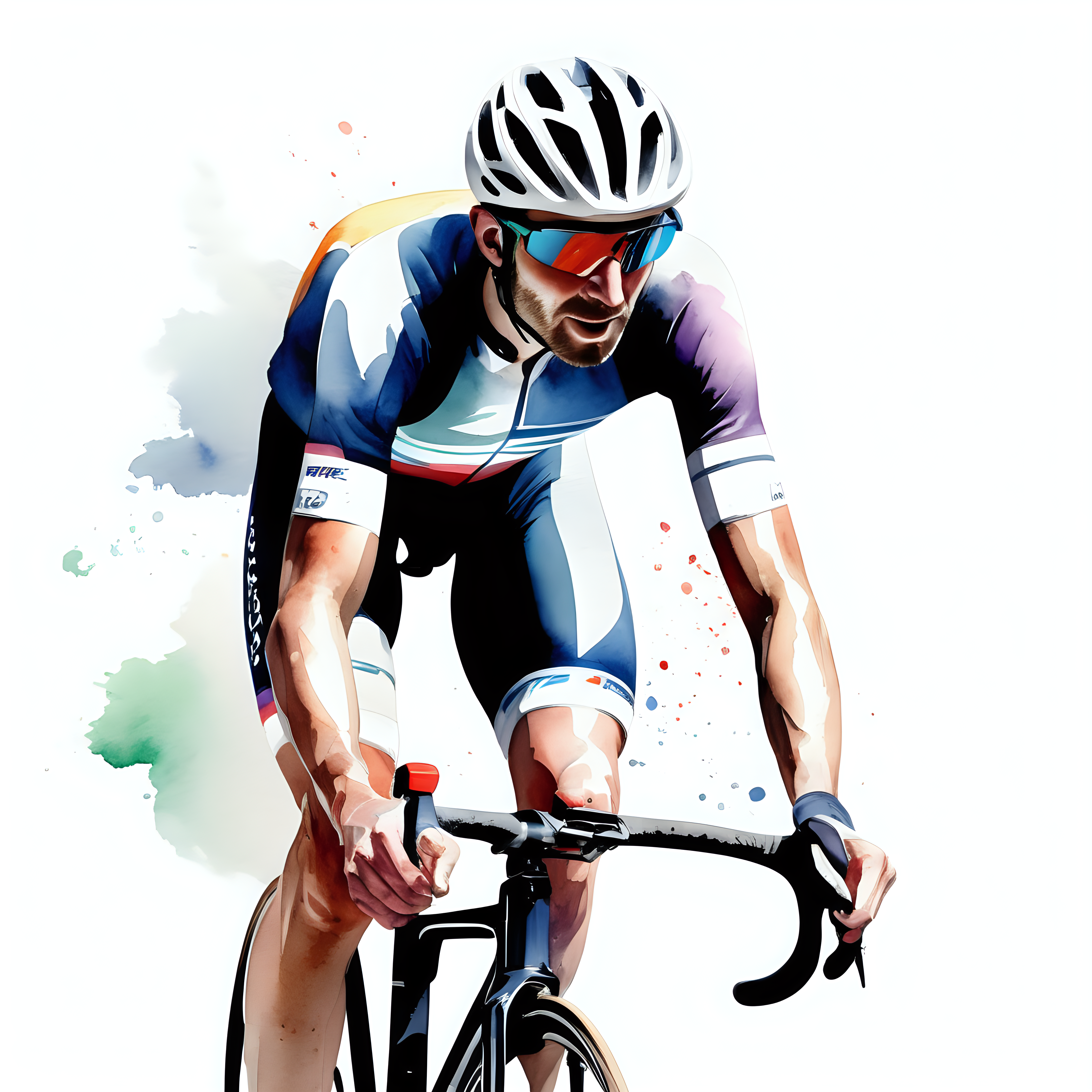 bílé pozadí_sportovec_cyklista_realná animace_závodník_akvarel barvy
