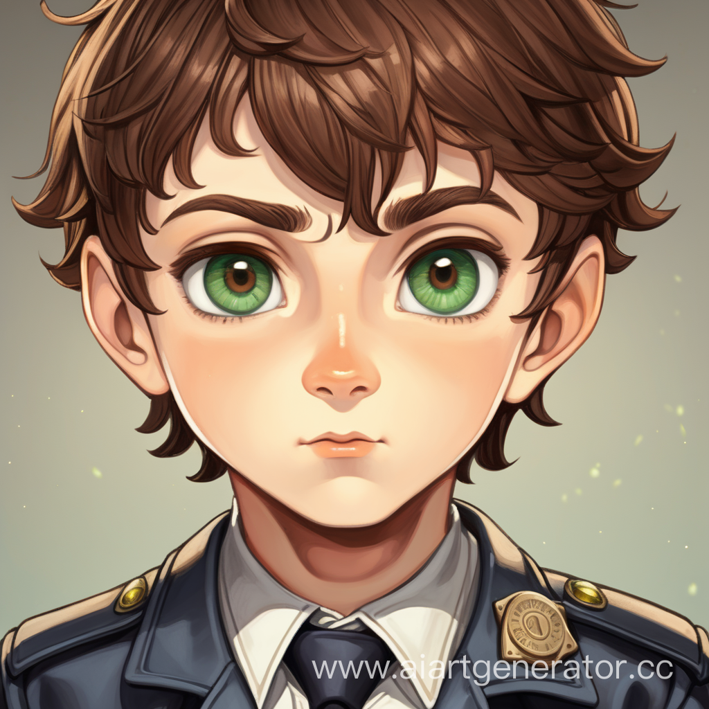 маленький мальчик с зелеными глазами и коричневыми волосами и в форме детектива