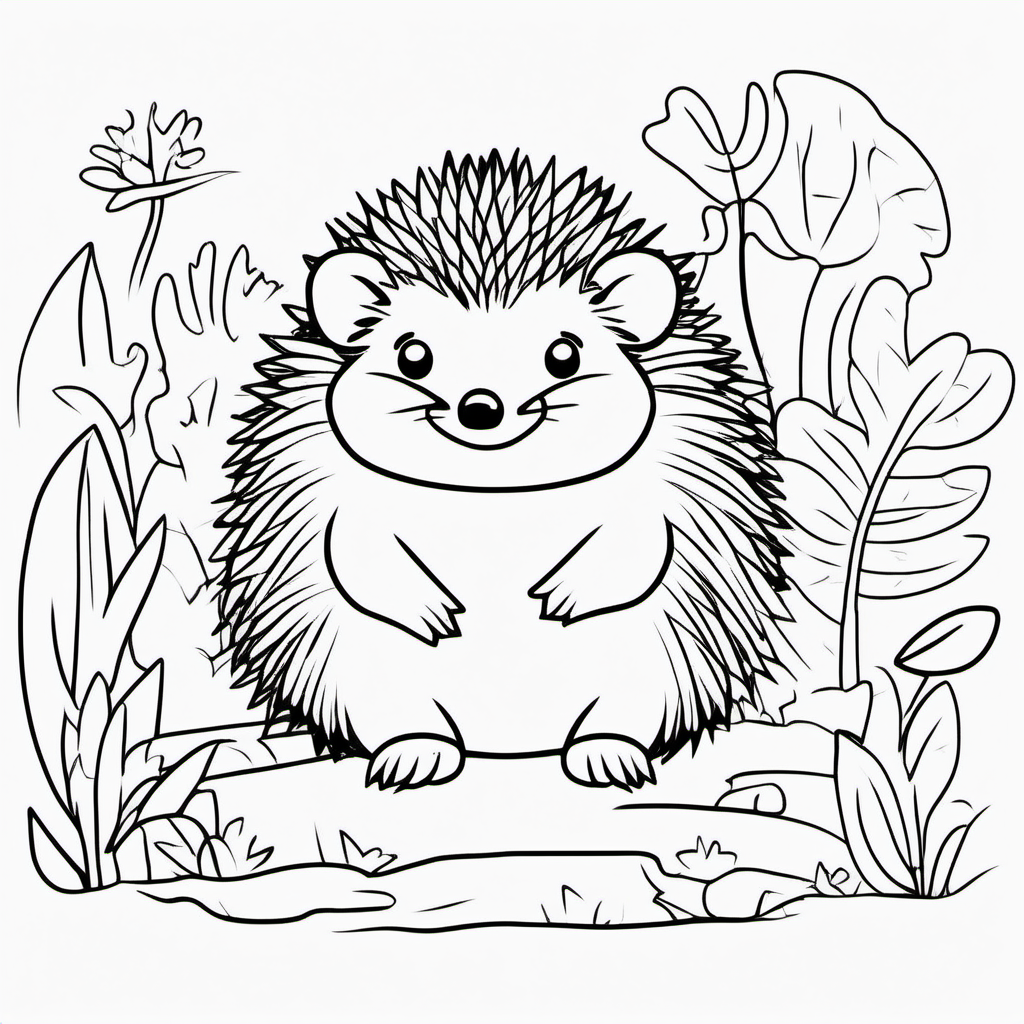 draw a cute Hedgehogs  with only the outline in black for a coloring book for kids