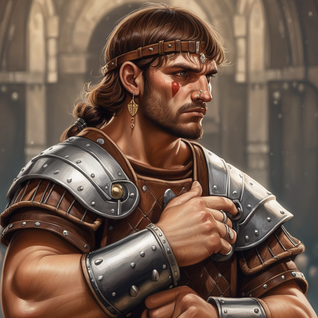 medieval slavic gladiator with brown hair and an