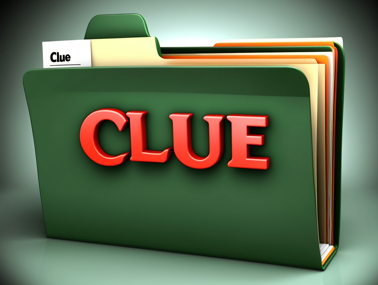 3d, File folder with the word "CLUE" spelled on it. 