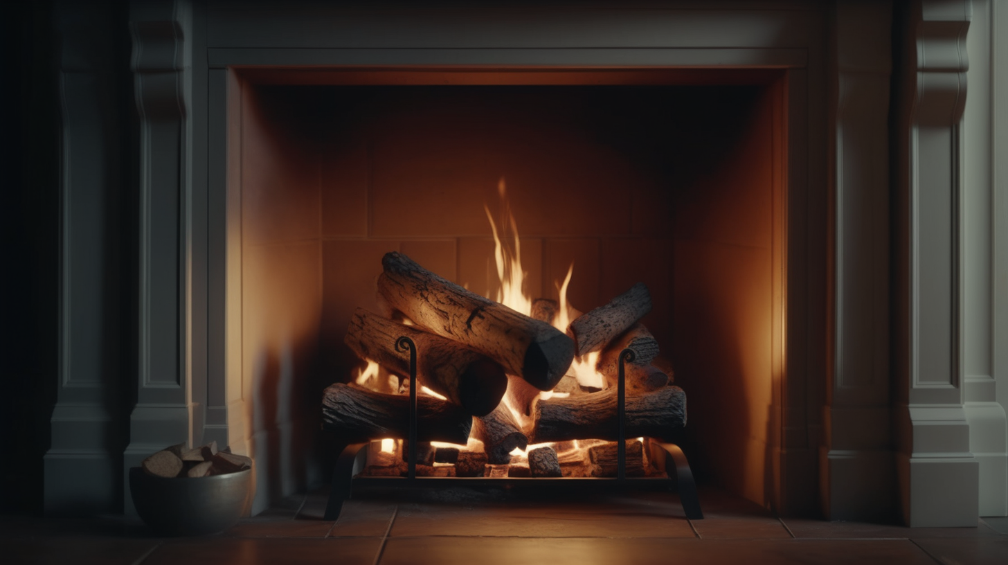 An ultrarealistic video of a wood-burning fireplace. perfect example of cinematic shot. raytracing, specular lighting,  A perfect example of cinematic shot. Use muted colors to add to the scene.