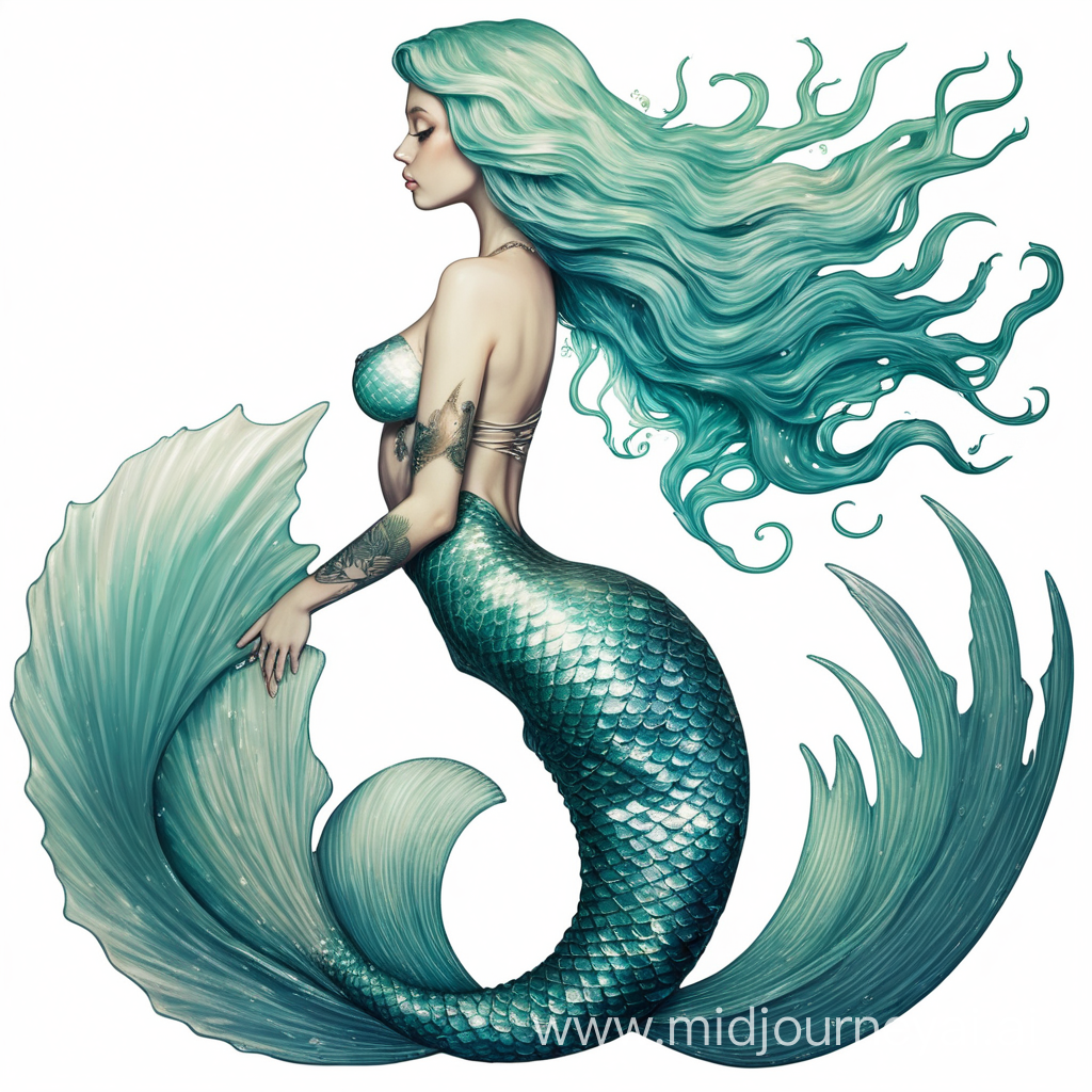 Premium Photo | Drawing of a Mermaid With Long Hair