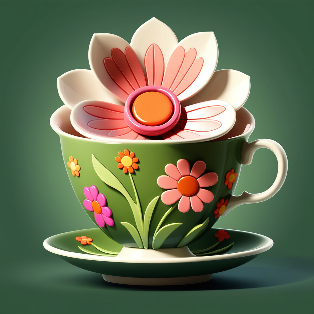 Cartoon of a graphic flower tea cup