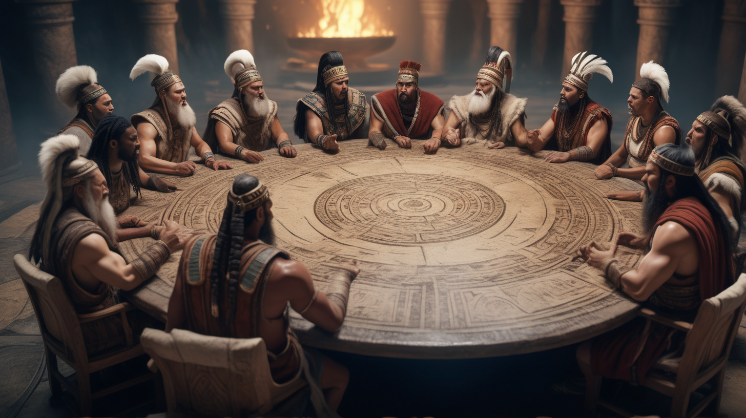 8k image, ancient nation leaders mad, a mix of different races, arguing around a round table,