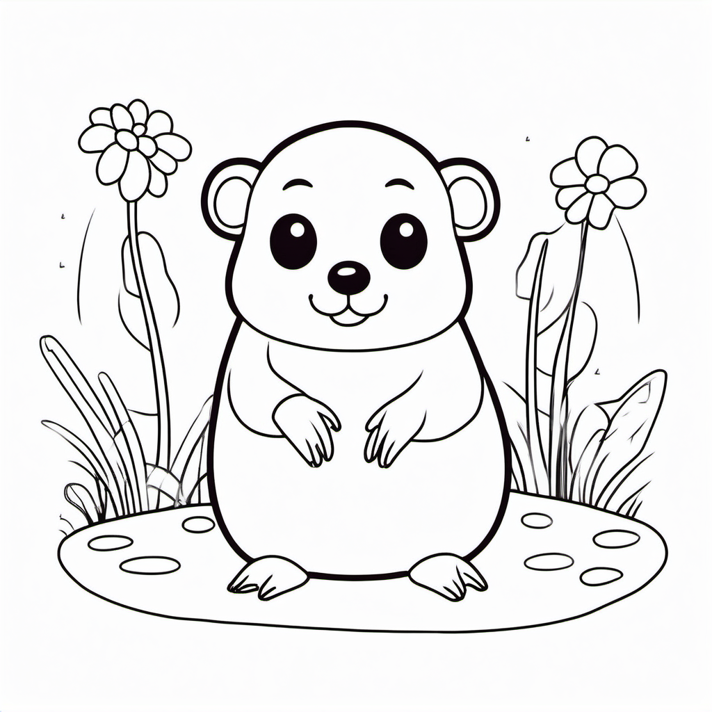 draw a cute mole with only the outline  for a coloring book