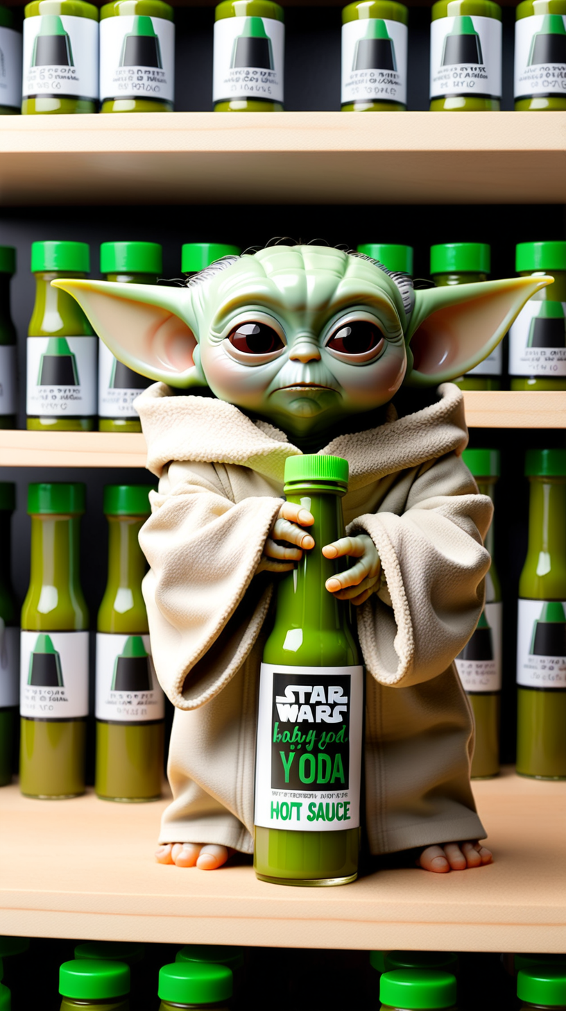 baby yoda green hot sauce shelf