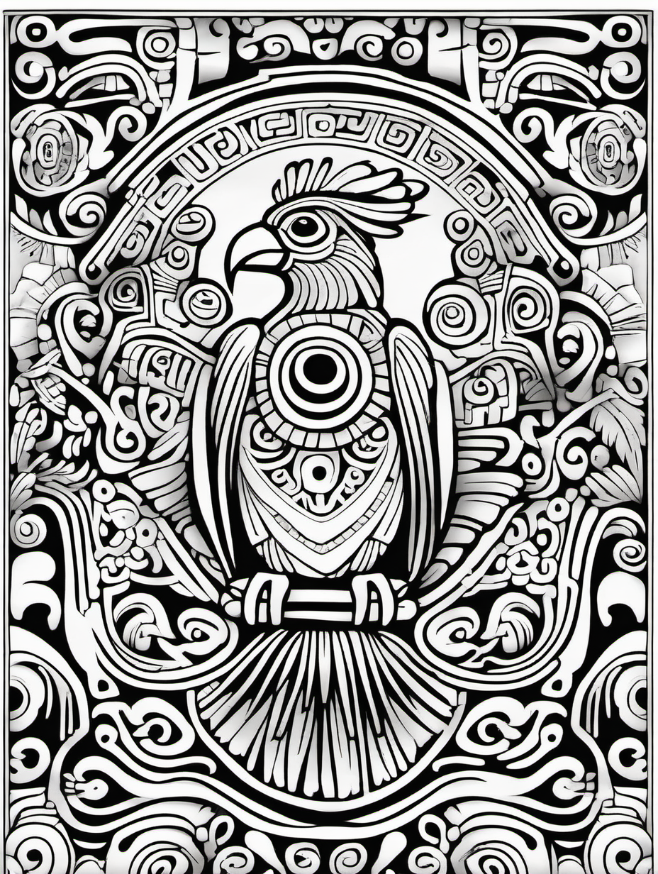 mayan bird design,  color page, no colors