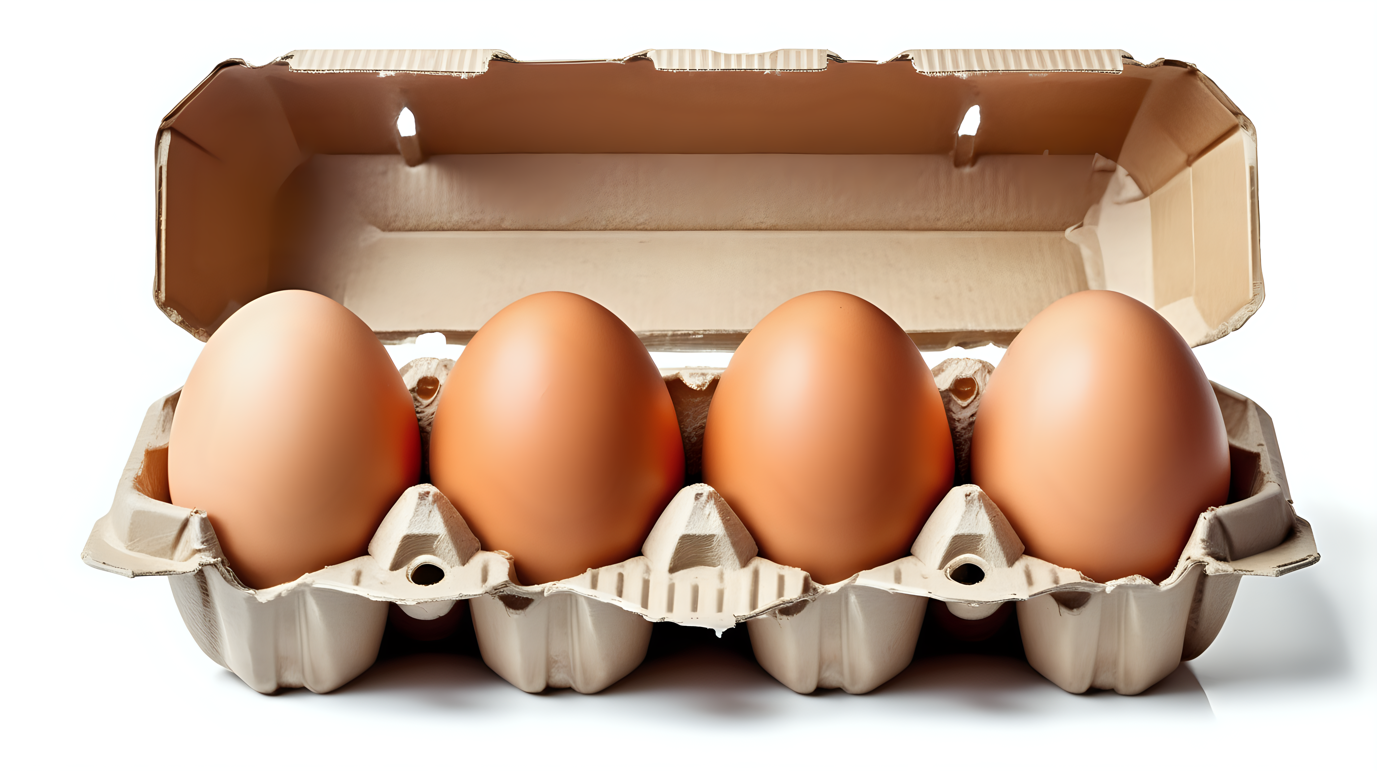 six brown egg in carton box, isolated  on white background