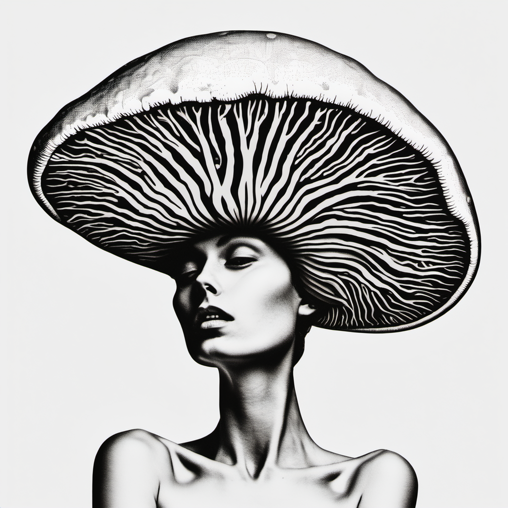 naked woman with a mushroom head 