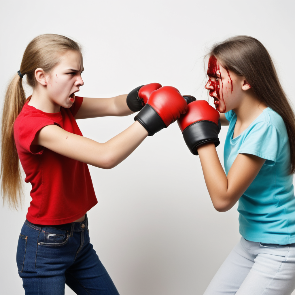 older teen girls fighting punching blood