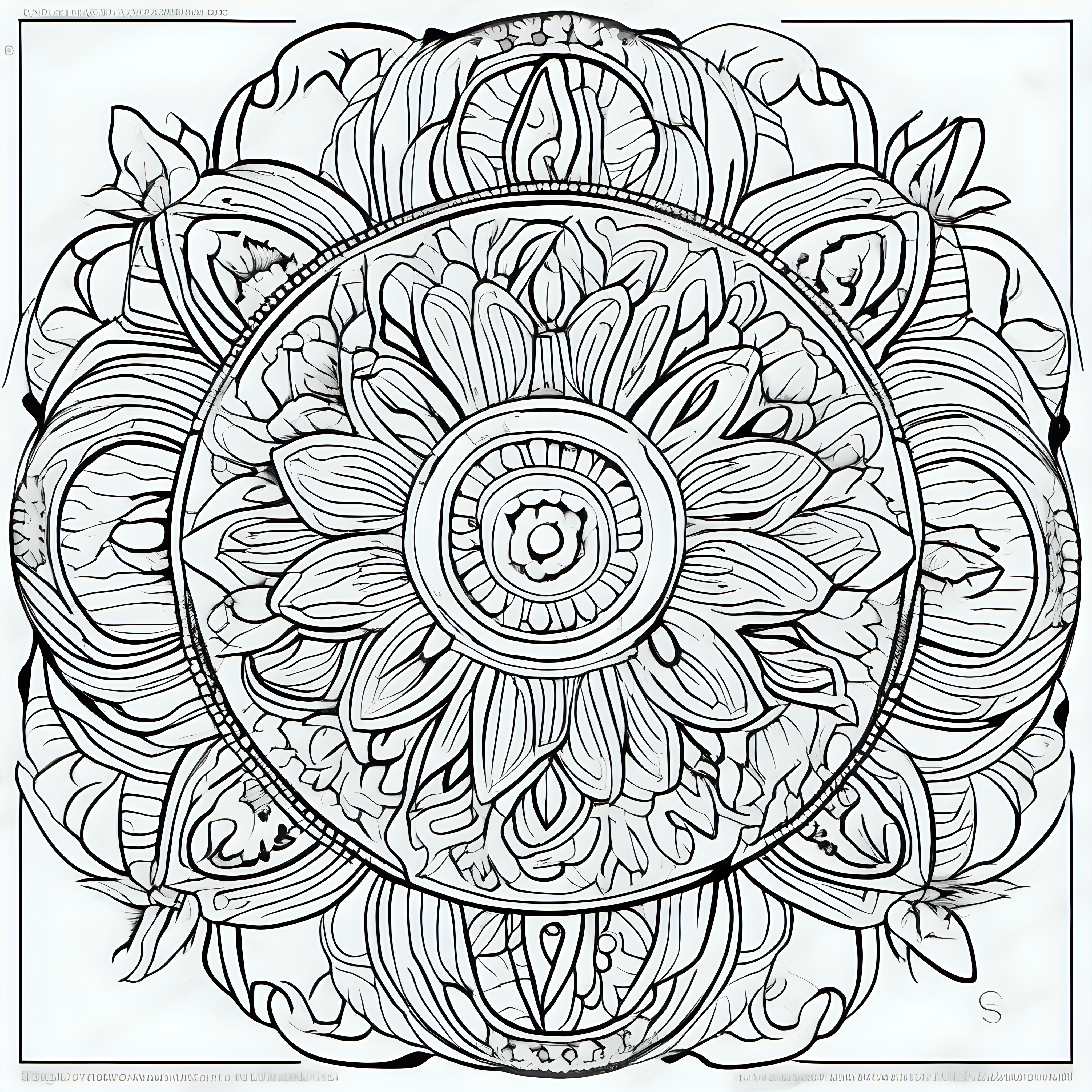 coloring page for adults, mandala for adults, unique floral mandala, thick lines, fit mandal in page, simple, line art, full length view –s 750 –v 5.1 --ar 2:3