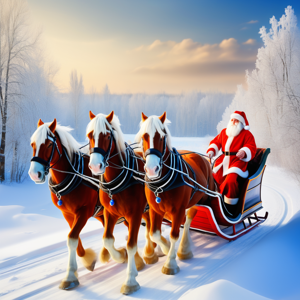 Christmas Ded Moroz with Snegurochka in a sleigh