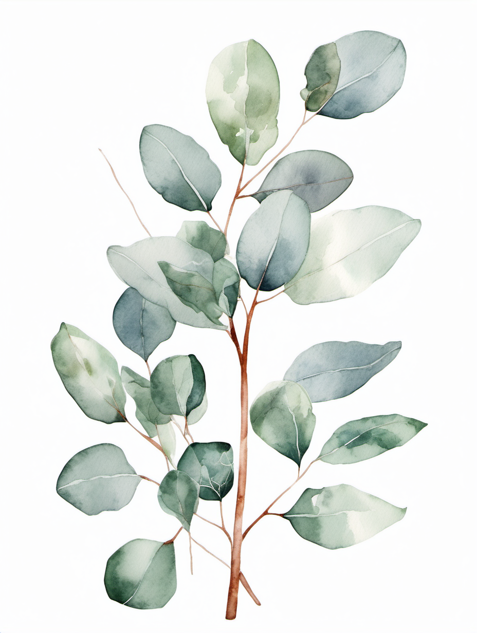 simple Eucalyptus watercolor white background