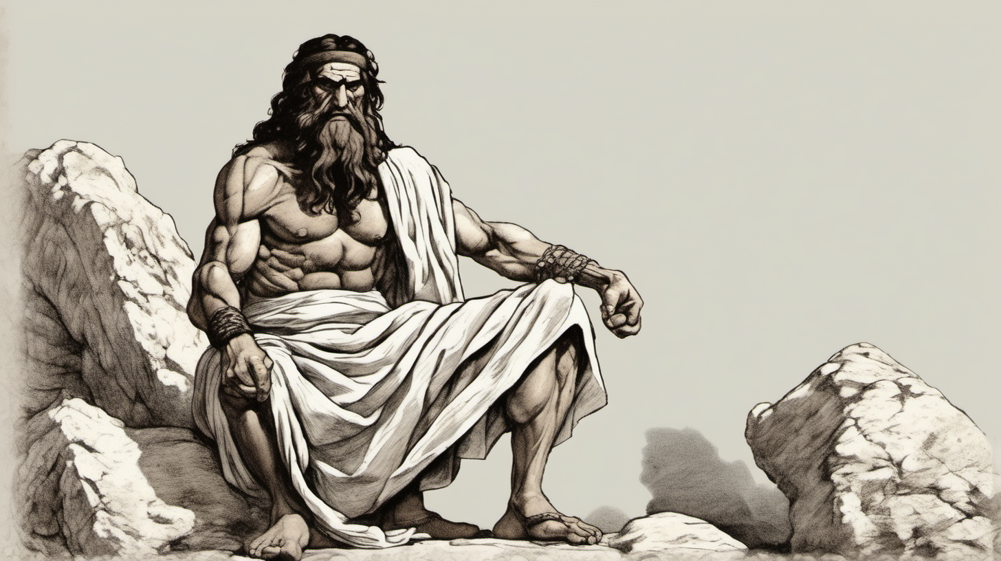 Ancient Greek Old man with muscles long black