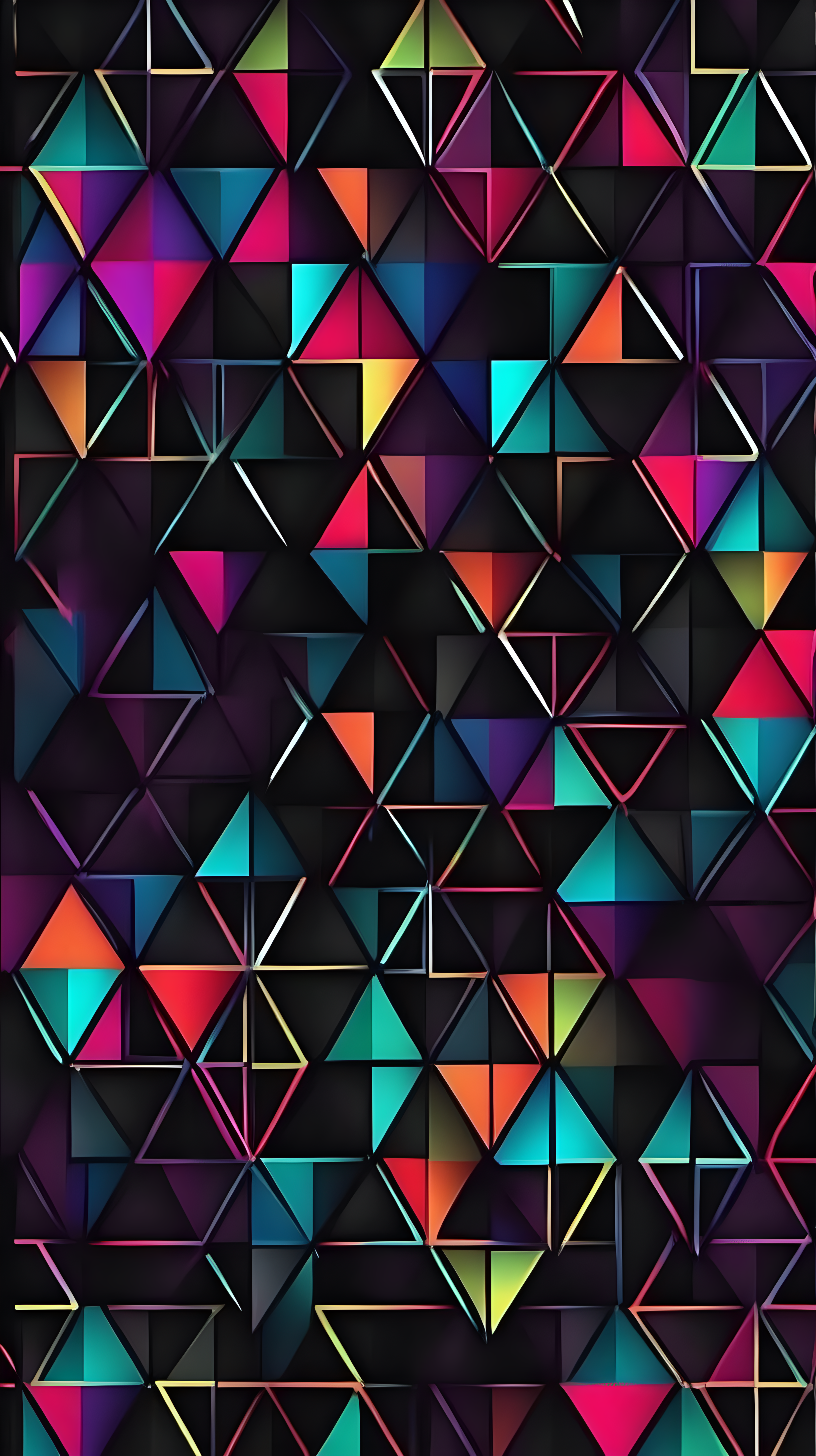 A dark but colorful wallpaper with a geometric