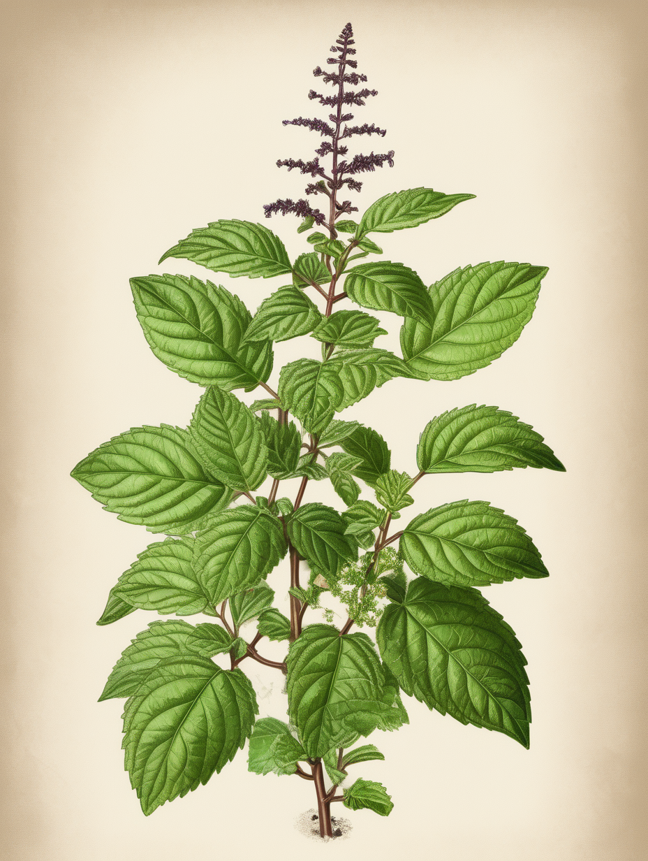 Tulsi plant botanical illustration
