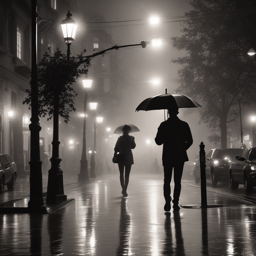 雨中的情侣漫步街头 (Lovers Strolling in the Rain)